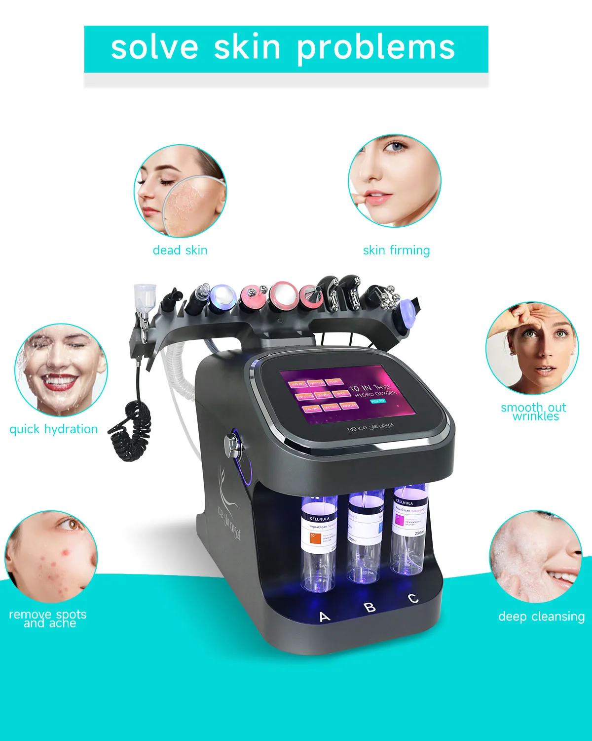 MEISIKANG New 10 IN 1 Hydropeeling Bubbles Machine Water Oxygen Skin Rejuvenation Whitening Deep Cleaning Aqua Peeling Device