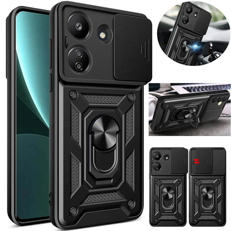 Pour Xiaomi Redmi 13C 4G étui voiture anneau magnétique support armure couverture arrière pour Redmi13C Redmy Radmi 13C 13 C C13 4G coques de téléphone