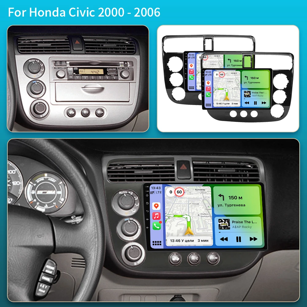 Android 16 Carplay Multimedia Player 2DIN GPS Navigation Autoradio for Honda Civic 7 2000-2006 with Stereo Sound