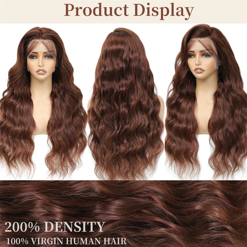 220% densité 36 pouces chocolat brun vague de corps 13x6 dentelle avant perruques de cheveux humains 13x4 dentelle frontale perruque brésilienne Remy cheveux perruque
