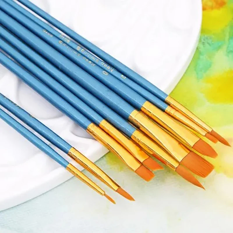 Ginflash 6/10pcs set Watercolor Gouache Painting Pen Nylon Hair Paint Brush Set Drawing Art Supplies