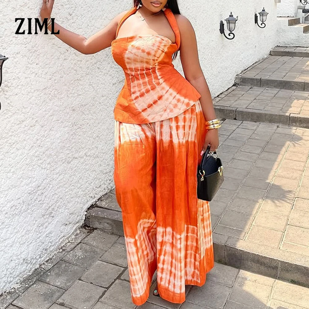 

ZIML Casual Hit Color Two Piece Sets For Women Camisole Sleeveless Backless Top High Waist Skirt Temperament Set Female Style