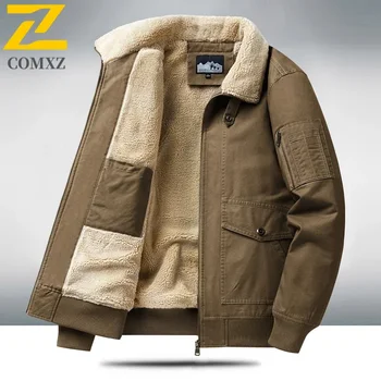Chaqueta de lana de cordero para hombre, chaqueta informal holgada y cálida con cuello levantado para negocios, ropa de algodón de talla grande para otoño e invierno