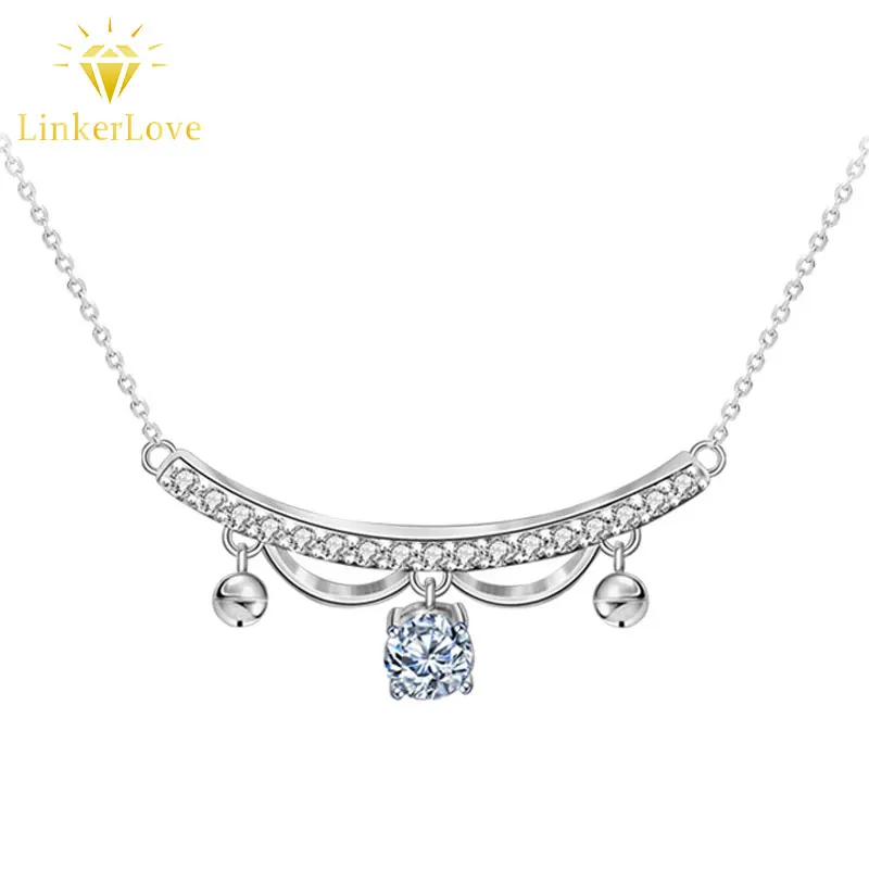 

LinkerLove 0.5CT Moissanite Smile Pendant Necklace for Women S925 Sterling Silver Bell Dangle Clavicle Chain Party Jewelry Gift