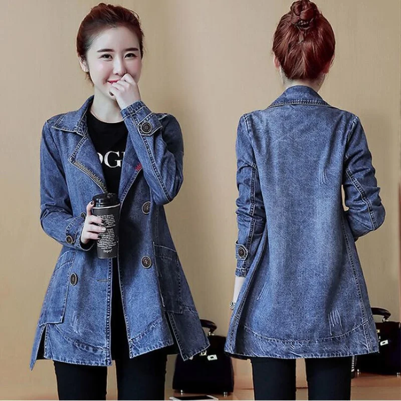 2024 primavera e outono roupas nova versão coreana tudo-em-um solto casual blusão casual denim casaco feminino meados de comprimento maré