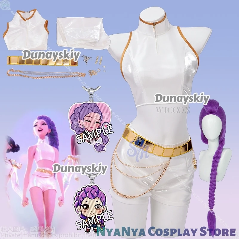 

Rumi Golden Stage Idol Корея Kpop Demon Косплей Аниме Униформа Белое мини-платье Топ без рукавов Парики Хэллоуин Рождественская вечеринка Cos