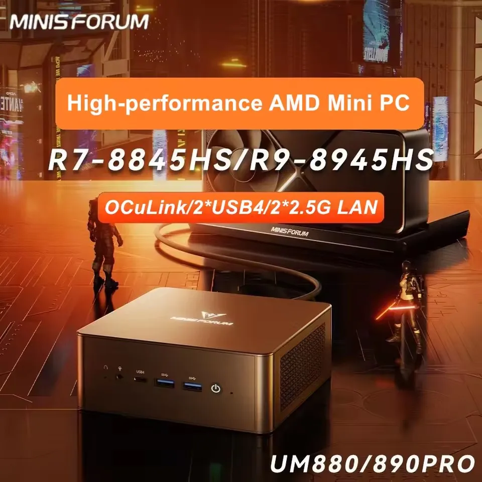 كمبيوتر صغير للألعاب MINISFORUM OCuLink UM890 UM880 Pro AMD Ryzen 9 8945HS R7 8845HS 2 * USB4 2 * DDR5 2 * PCIE4 كمبيوتر Windows 11 WiFi6E