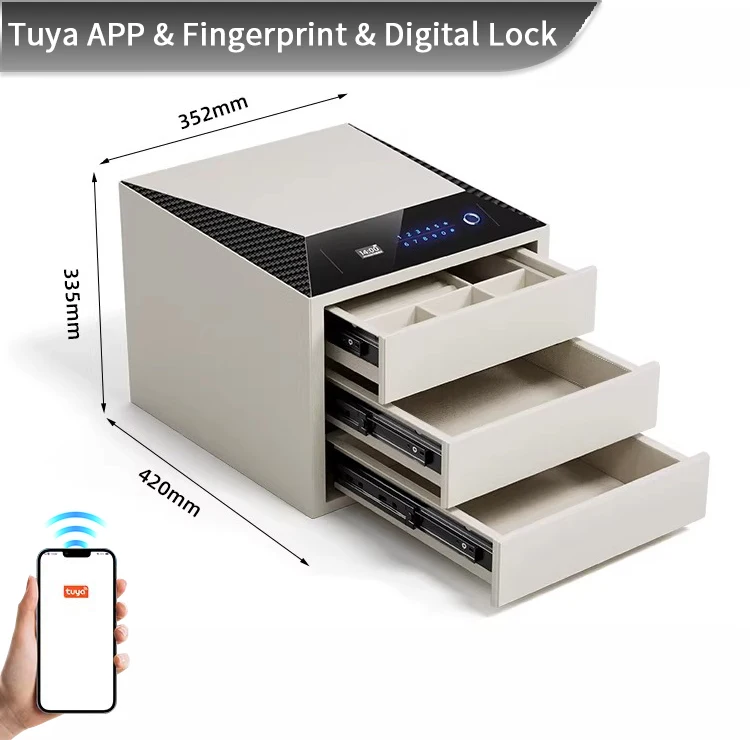 CEQSAFE Smart  WIFI Bluetooth High Security Safe Luxury Jewelry  3 Layers Drawers Money Safe Box Home 3 Layers Watch Cash Box