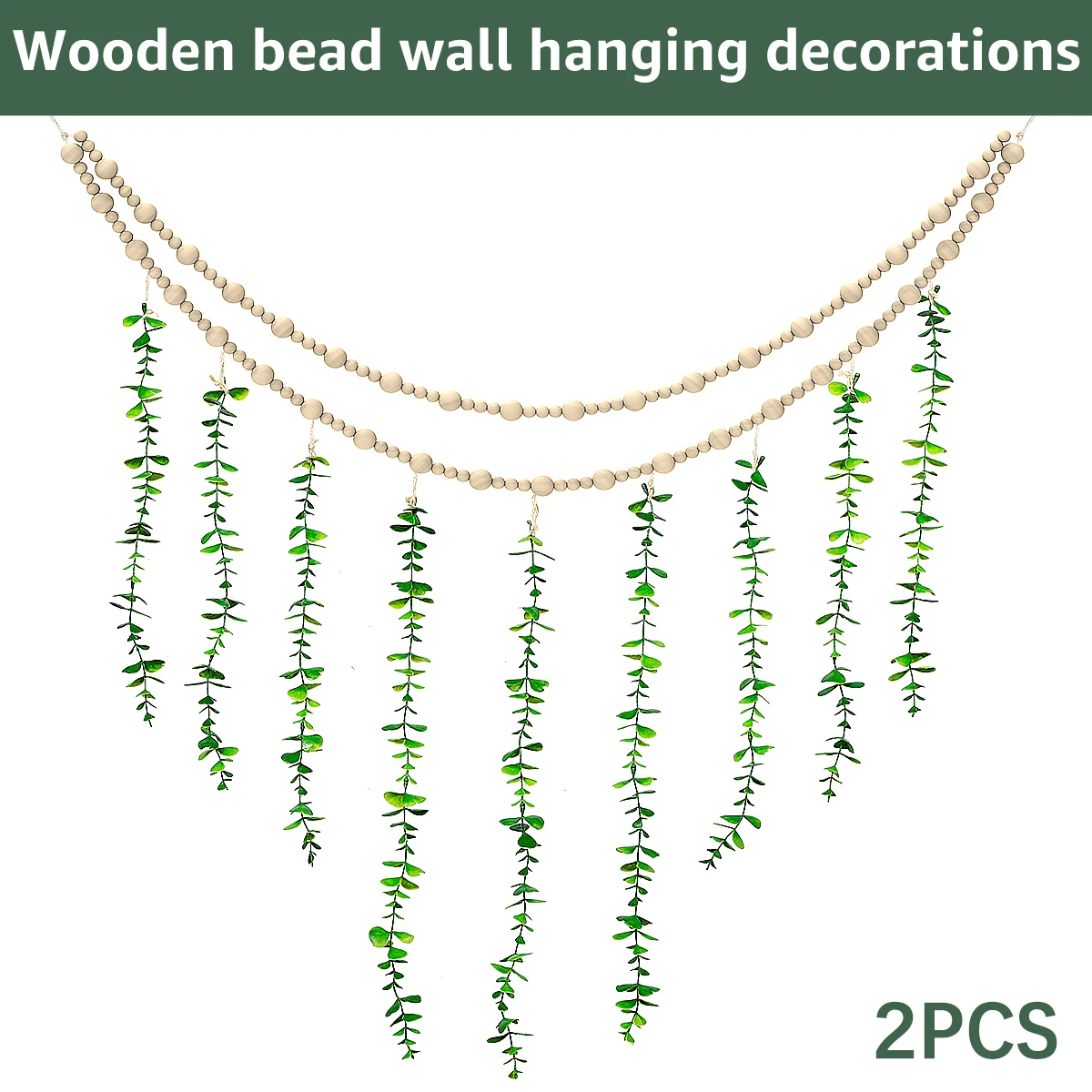 

New 2Pcs Eucalyptus Wall Decor Artificial Eucalyptus Wall Hanging Realistic Wooden Bead Eucalyptus Garland Artificial Greenery