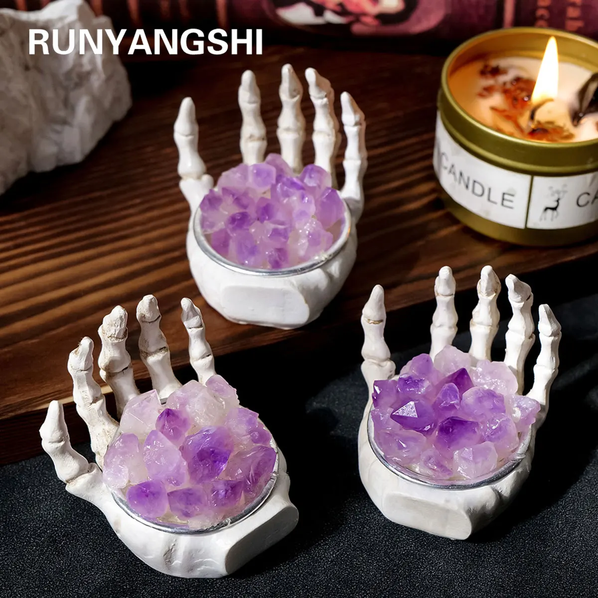 1PC Natural Crystals Healing Stones Amethyst Tooth Flower Skull Hand Crystal Feng Shui Ornament Home Decoration Halloween Gift