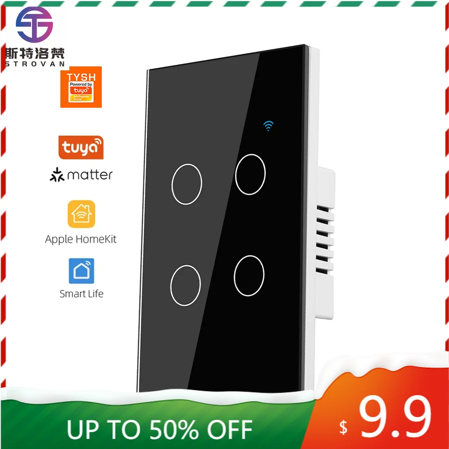 

STLF Us Standard 4 Gang Circle Matter Smart Touch Screen Smart Wall Ai Remote Control Light Dimmer Wireless Led Light Switch