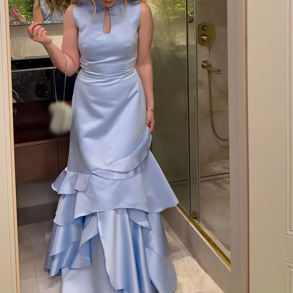 

Customized A-Line Evening Dresses Floor-Length High-Neck Sleeveless Prom Gown Simple Fashion Ruched Draped Casual Party Gown