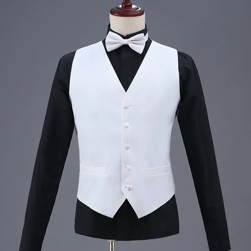 Retro Slim Fit Mens Suit Vest Casual Business Professional Vest Sleeveless White Waistcoat Plus Size V Neck Button Up Top 4xl