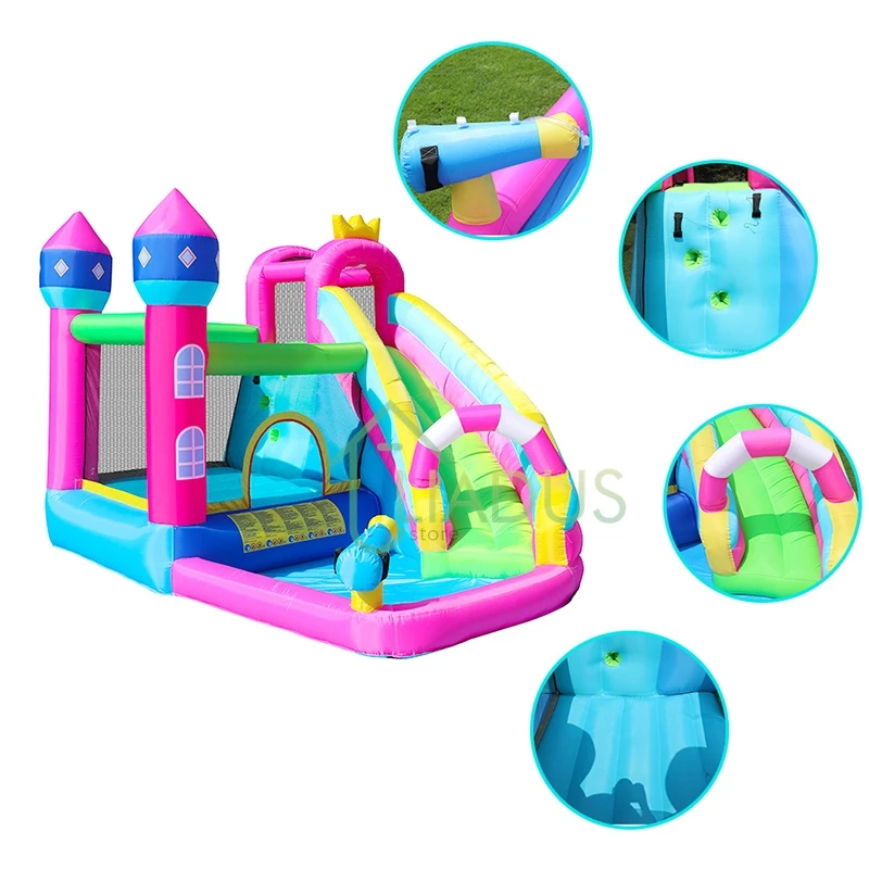 

Kids Inflatable Bounce House with Slide Air Bounce Castle Wave Pool Courtyard Bouncy Castle Play Game House for Children