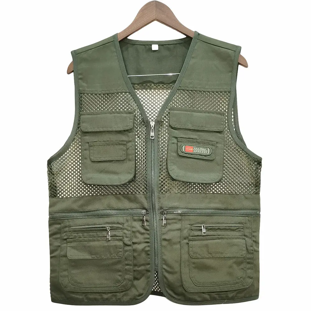 New Outdoor Solid Zipper Thin Coats Vest Men Lightweight Photography Tank Summer Leisure Multi Pocket Fishing Mesh Jackets 2023