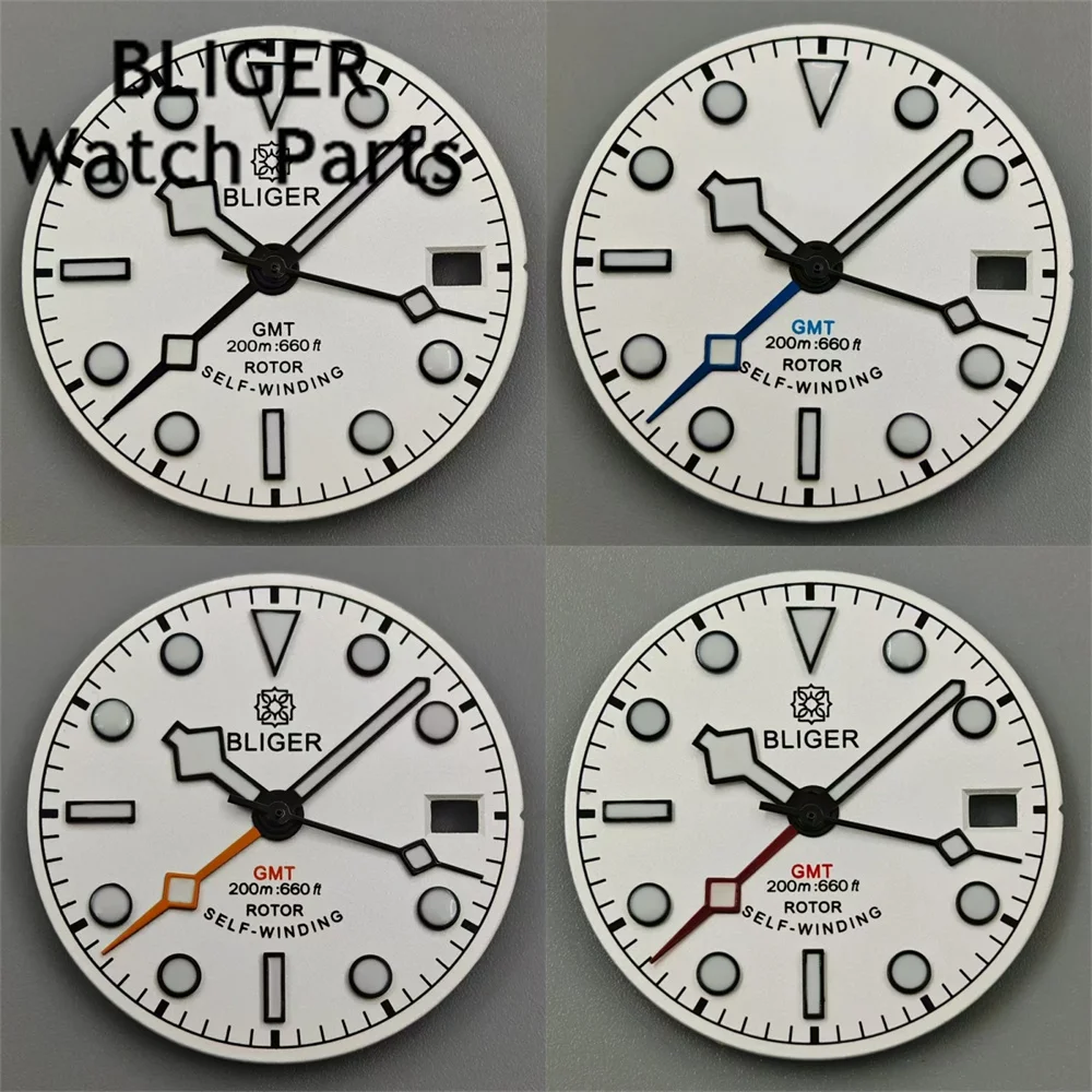 ブリガーダイヤルタイムマーク、ハンドセット、発光時計、ブラックエッジ、グリーン、ブルー、レッド、オレンジ、GMTマーク、c3、グリーン、発光、フィット、nh34ムーブメント、29mm