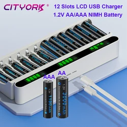 PALO 1.2V AA AAA Rechargeable Battery 1.2VAA+1.2V AAA NIMH Battery With 12 Slots LCD USB AA AAA NI-MH Battery Charger