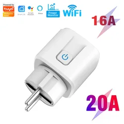 Tuya 16A,20A Smart Plug WiFi Socket EU Power Monitoring Timing Function Works with Alexa, Google Home, Alice, Smart Life Home