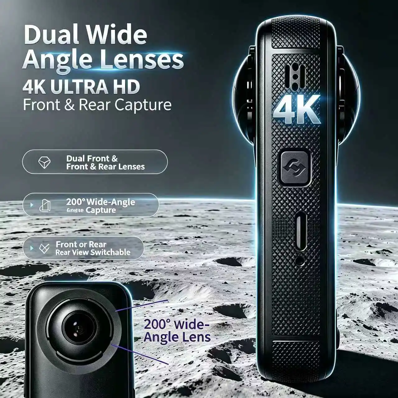 Dual‑Lens 4K Sports Action Camera 200° Wide Angle Front & Rear Capture Portable Helmet Cam for Skiing Cycling Vlogging