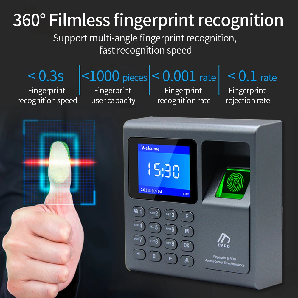 Mini Portable Fingerprint Time Attendance Absence Machine 1000 Users RFID Access Control Office Fingerprint/Card/Password Unlock