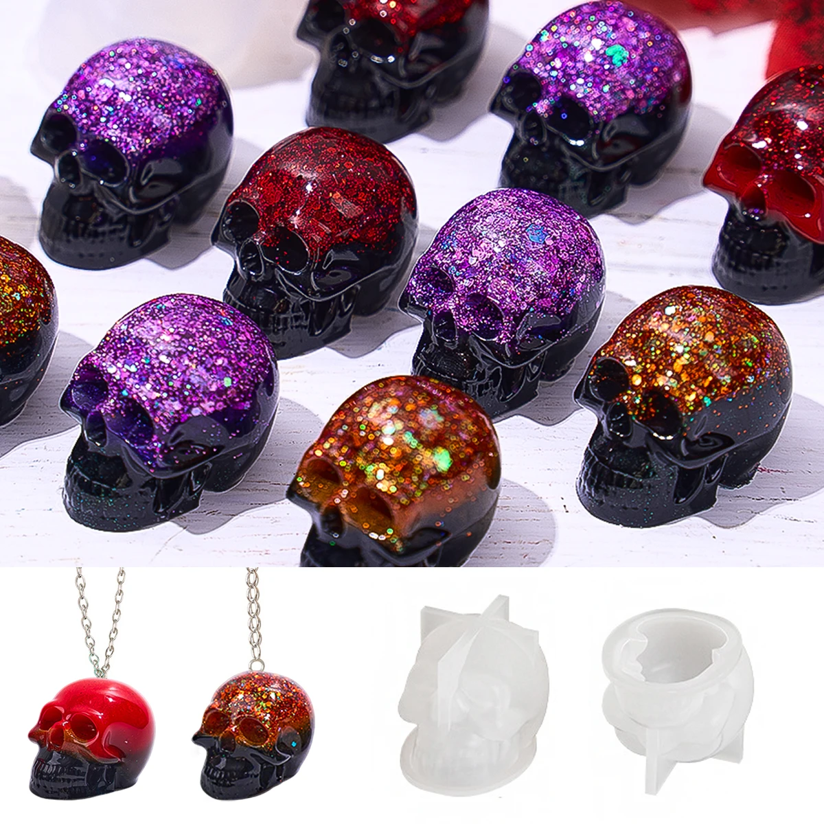 DIY Skull Silicone Mold Handmade Soap Plaster Gypsum Resin Ornaments Jewelry Mould 3D Halloween Decoration Chocolate Cake Tools