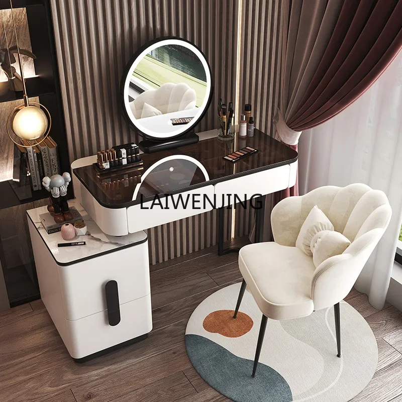 LYN light luxury dresser small apartment storage cabinet integrated retractable brown glass makeup table