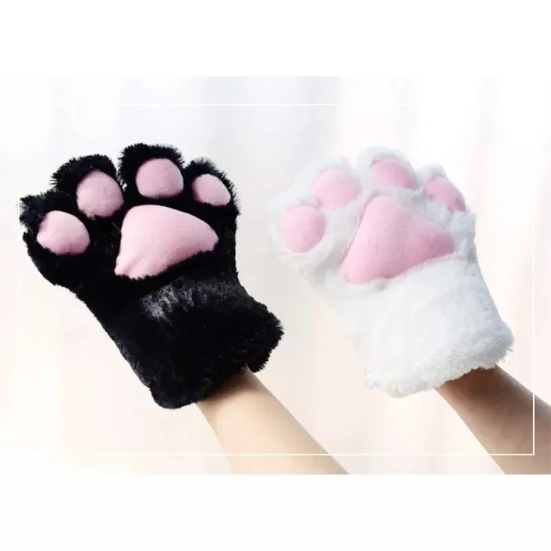 Women Girls Cute Bear Cat Paw Gloves Winter Warm Thick Fluffy Plush Cartoon Animal Anime Lolita Cosplay Mittens