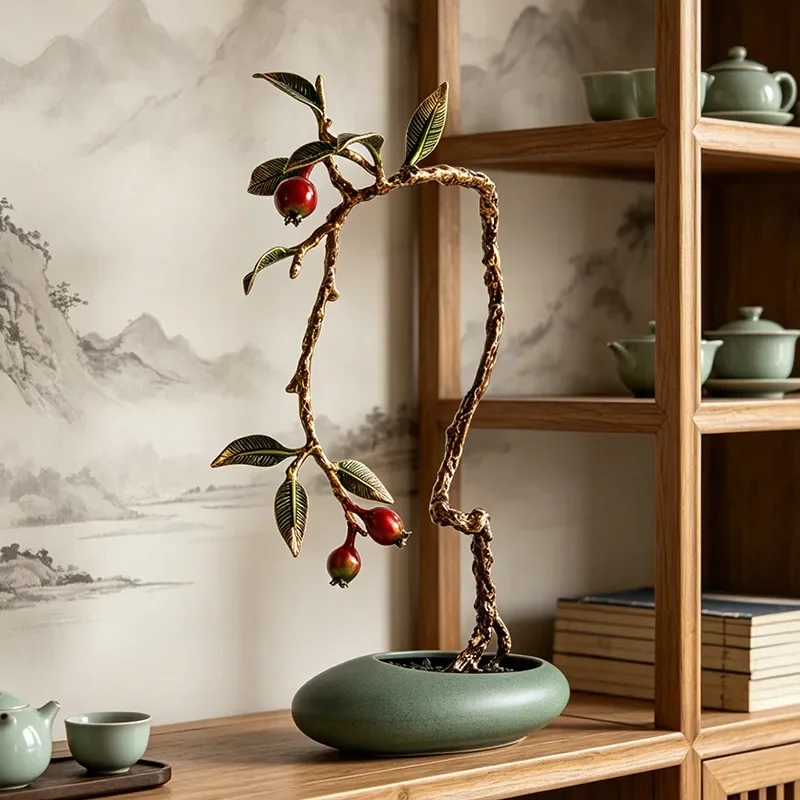 Chinese Style Pomegranate Resin Ornament for Living Room TV Cabinet Decor Housewarming Gift Handicraft Home Decoration Red