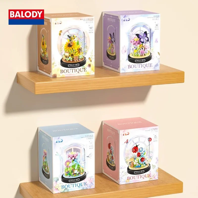 BALODY 6PCS Mode 3D Cartoon Blumenerde Bausteine Hohe Reduktion Originalität Tabletop Dekoration Kinder Weihnachten Geschenk