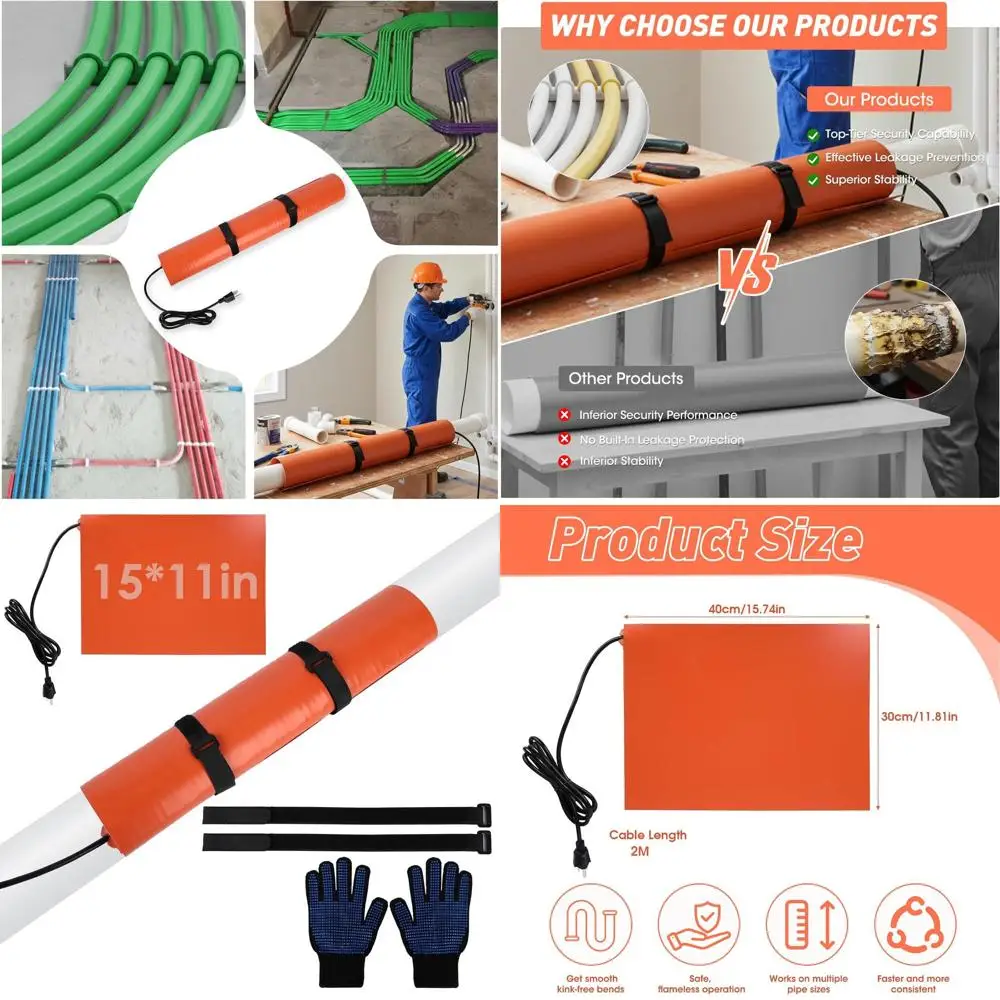 

Quick-Heat PVC Pipe Heater with Overheat Protection, Bendable 120V/200W for 2-3 Pipes
