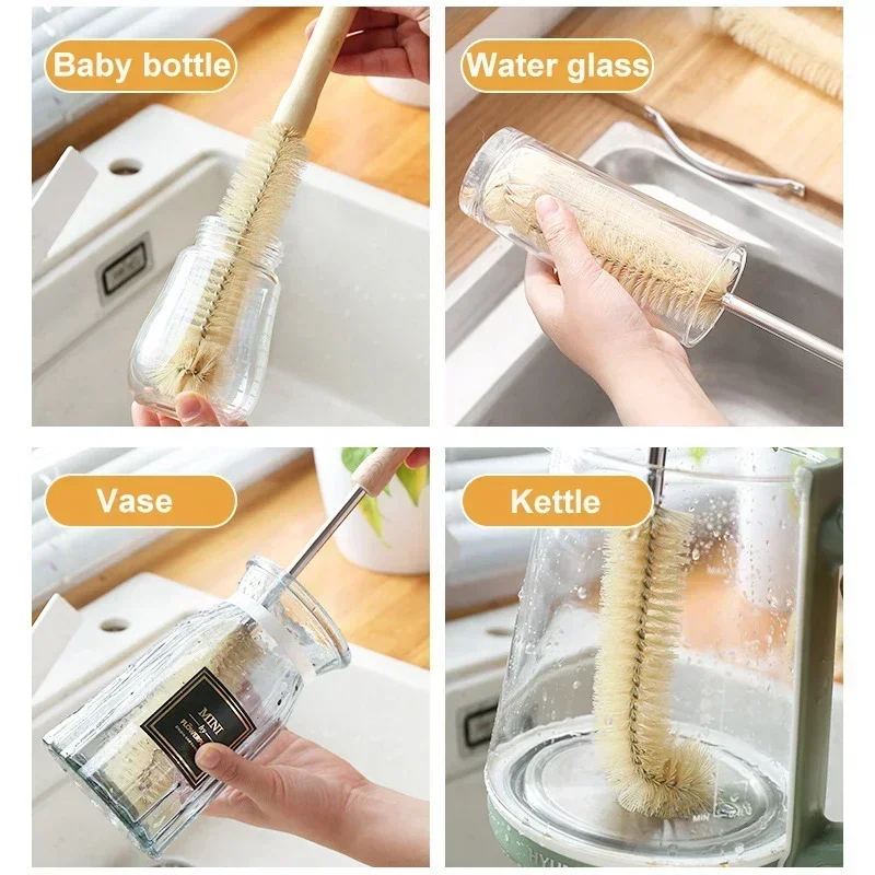 Long Wooden Handle Bottle Brush Baby Pacifiers Cleaning Brushes Infant Feeding Bottles Cleaner Kitchen Household Cleaning Tools