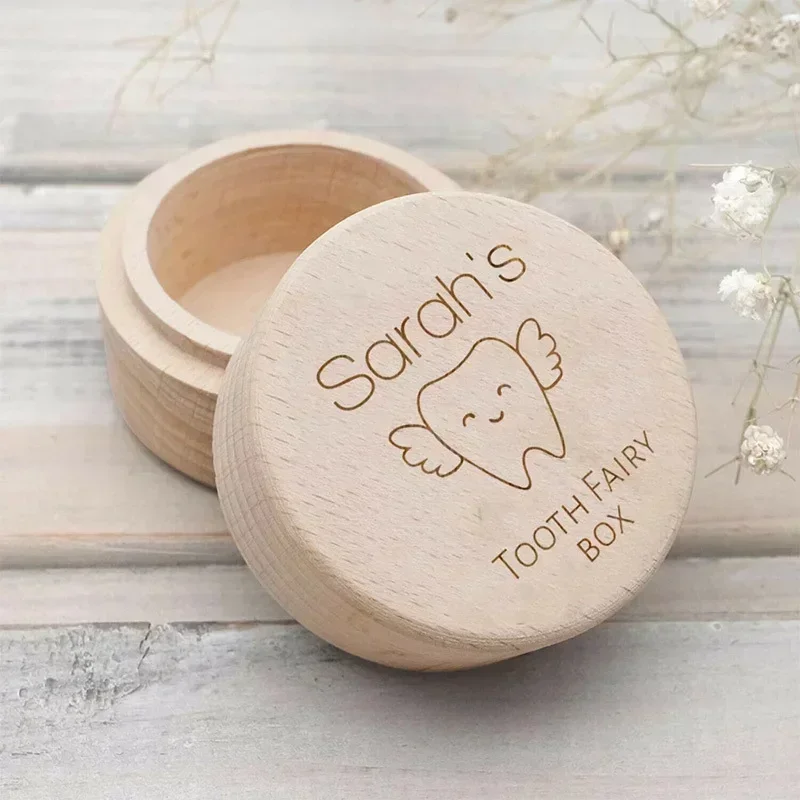 Tooth Fairy Box Free Personalized Round Wooden Tooth Fairy Holder Birthday Gift for Girls & Boys Custom Name Tooth Box Hair Box