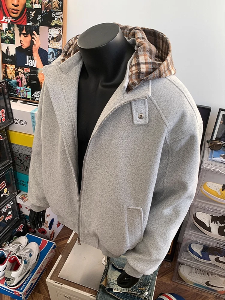 

Шерстяное джато в клетку с капюшоном American Sle Thiened, хлопковое пальто, мужская осенне-зимняя верхняя одежда высокого класса, ощущение