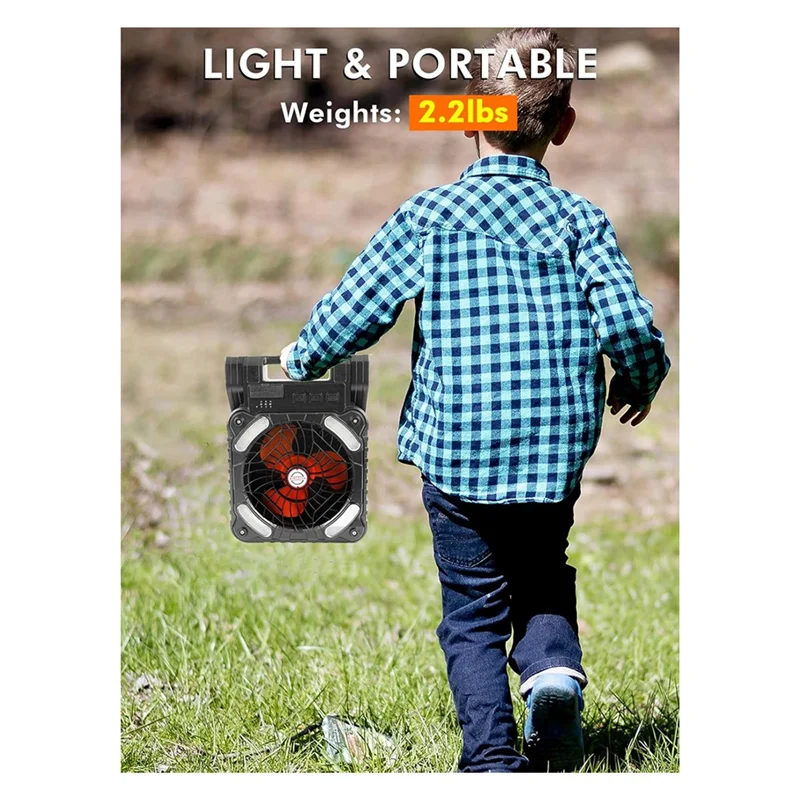 

RTENTE-Solar Powered Fan Camping With LED Light, Portable Camping Fan With Solar Panel, Rechargeable Tent Camp Fan
