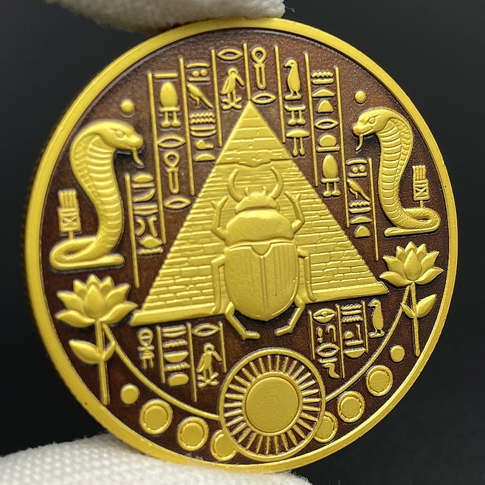 ‌Ancient Egyptian Mythology God Anubis Challenge Coin Sacred Scarab Beetle Commemorative Gold-Plated Coin Collection view 3