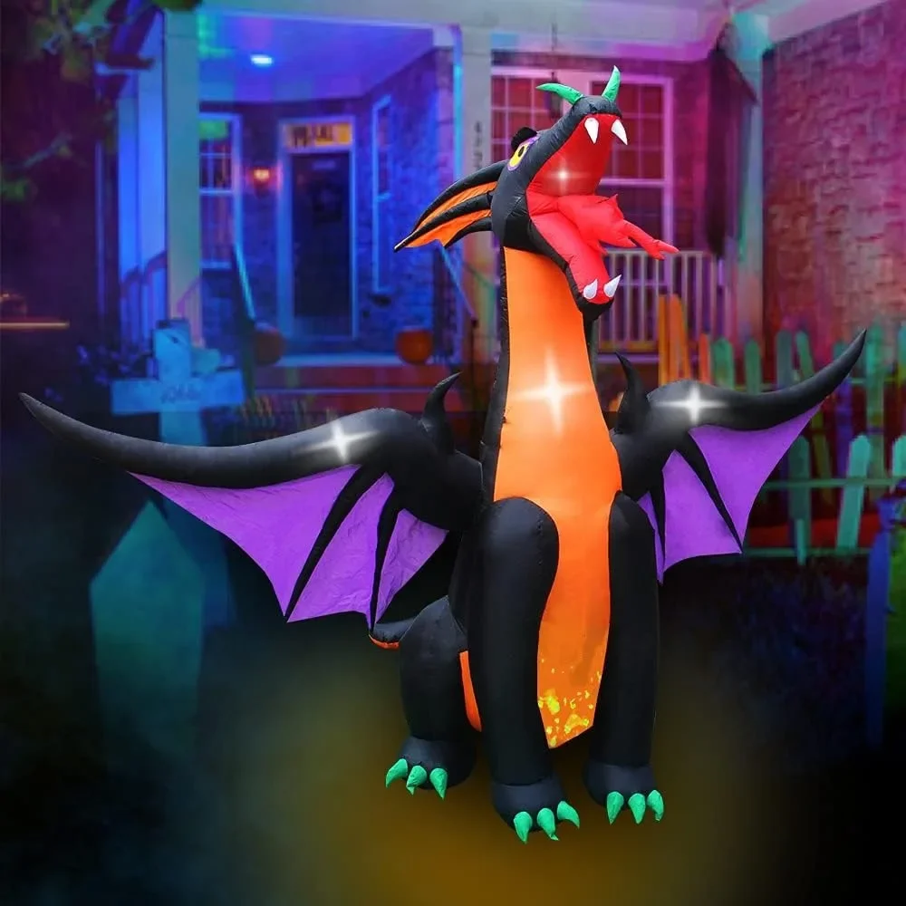 

12 FT Halloween Inflatables Outdoor Decorations, Fire & Ice Dragon with Wings, Halloween Decorations