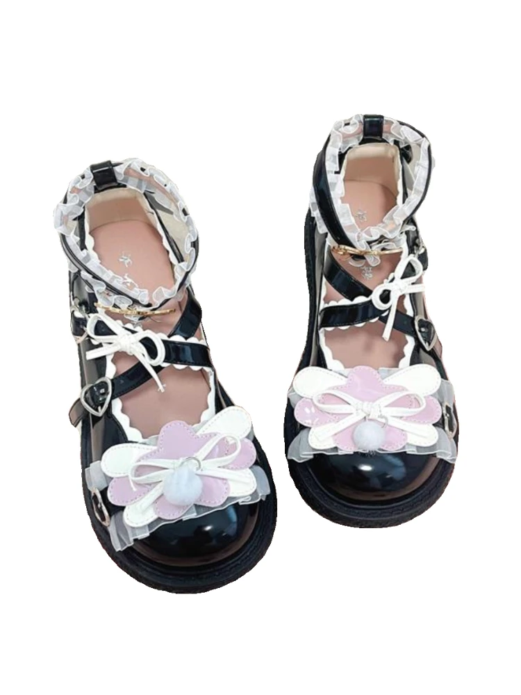 Summer Lolita Sweet Sandals Women Japanese Bow Kawaii Chic Mary Janes Shoes Female Preppy Style Lace-up Round Toe Shoes 2024