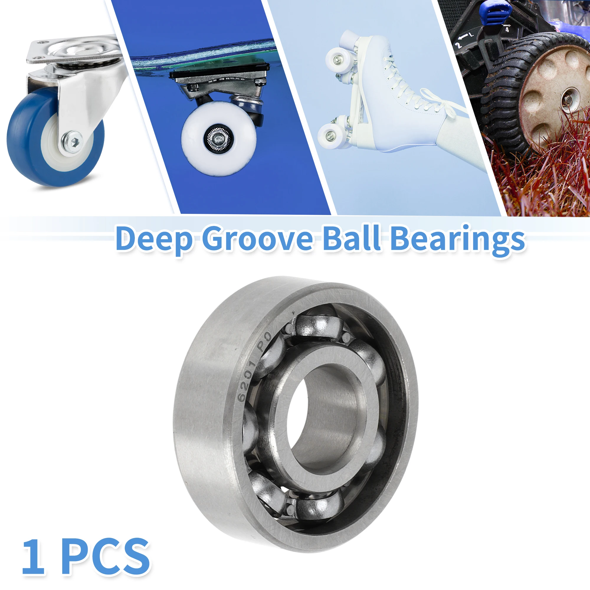 Motoforti 6201 Deep Groove Ball Bearings P0 12x32x10mm Lubricated Bearings Open Type Silver Tone Scooter Skateboard Wheel