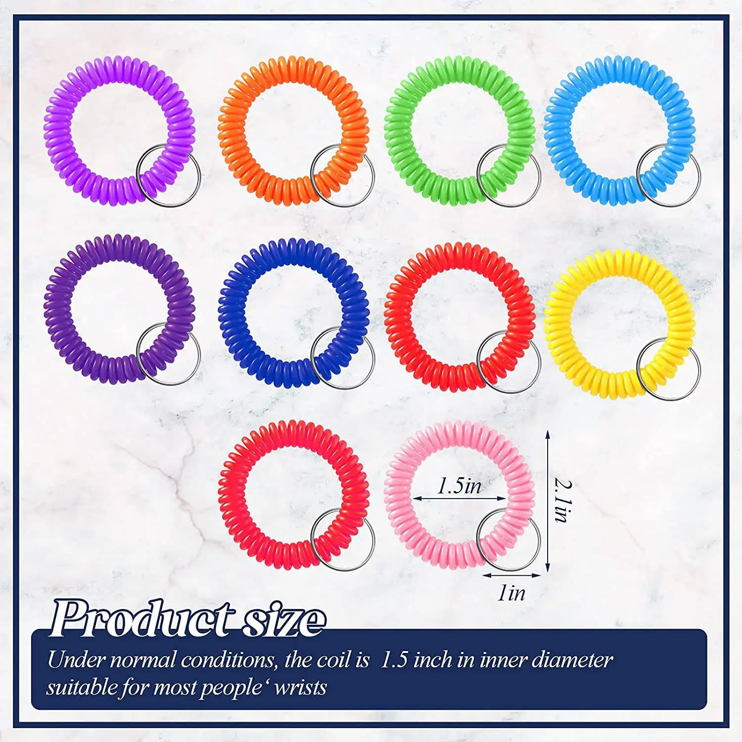 100 Pcs Colorful Spring Wrist Coil Keychain Stretchable Wrist Keychain Bracelet Wrist Coil Wrist Band Key Ring Chain
