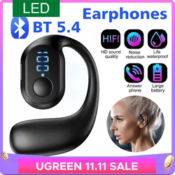 Bluetooth 5.4 Headphone Wireless Ear Hook Earphone LED HiFi Stereo Noise Reduction Clip Headset Waterproof Earbud For Phone New