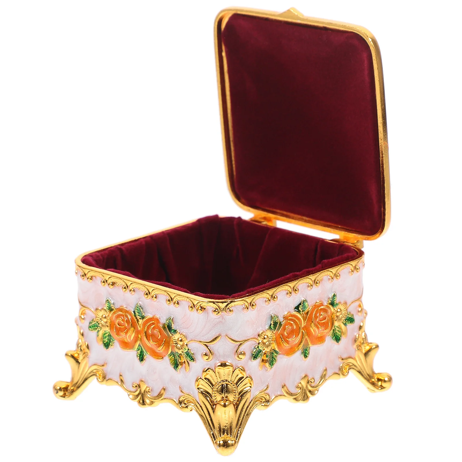 

Jewelry Storage Box Vintage Style Embossed Flower Alloy Desktop Decorative Case for Ring Earrings Necklace Home Organizer