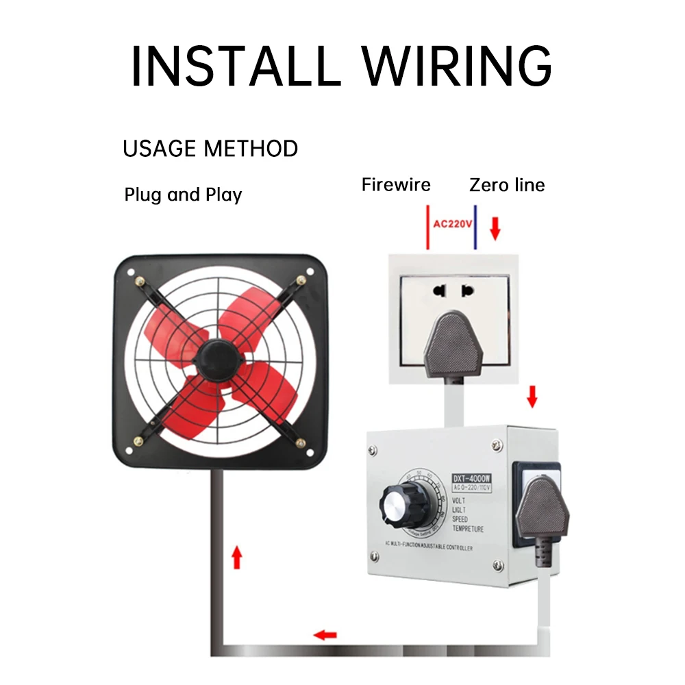 SCR Dimmer Portable Speed Temperature Light Voltage Adjustable Regulator AC220V 4000W Compact Variable Voltage Controller