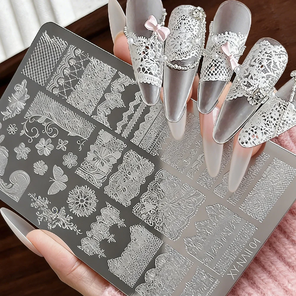 

14.5x9cm Over-size Lace Pattern Floral Nail Template French Lace Nail Transfer Plate DIY Sexy Lace Design Manicure Stencil Tools