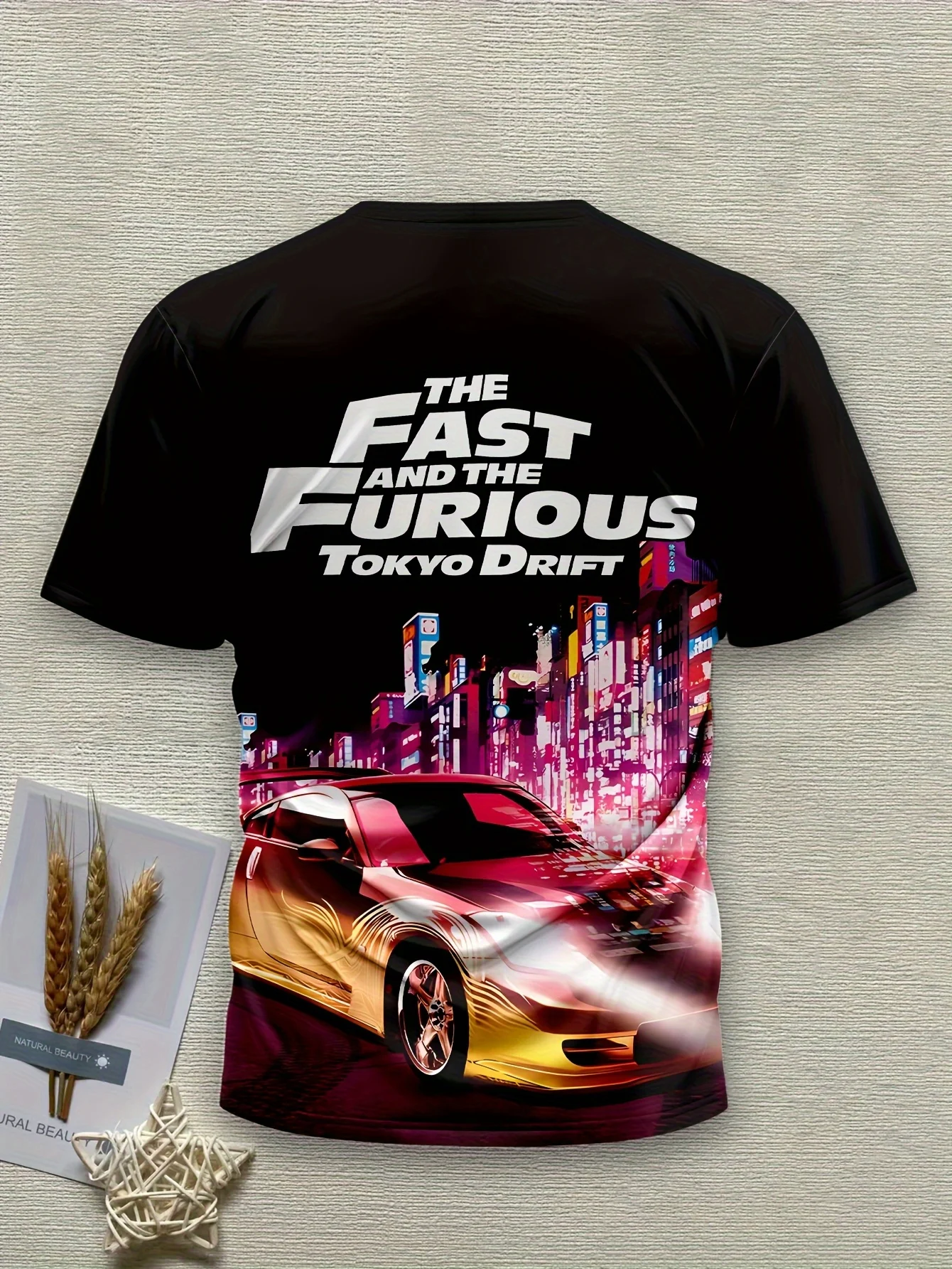 تي شيرت رجالي بنمط كبير طويل القامة - تصميم طوكيو الانجراف مع فن سيارة نيون سيتي سكيب والرياضة تي شيرت كاجوال مناسب لمحبي السيارات