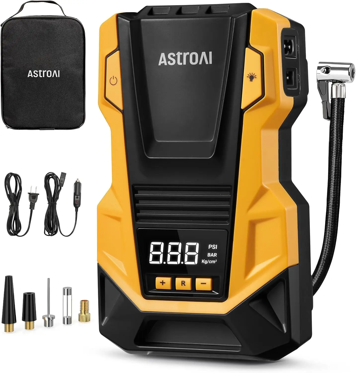 

Portable AC/DC Tire Inflator Air Compressor for Cars, Bikes, Balls with LED Light 150PSI Yellow