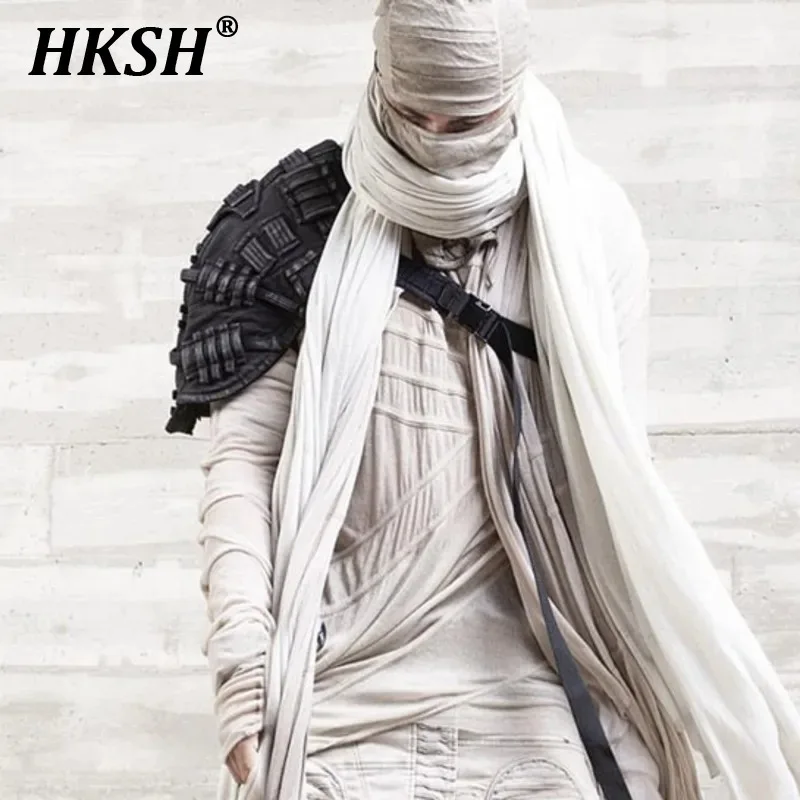 

HKSH Niche Design Waste Land Style Single Shoulder Armor Vintage Cotton Hollowed Out Loop Shawl Cape Trendy Tide Chic CHAUNK001