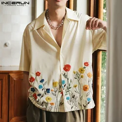 Men Shirt Flower Printing Lapel Short Sleeve Loose Men Clothing Street Korean Style 2024 Summer Casual Shirts XS-6XL Men's Shirt