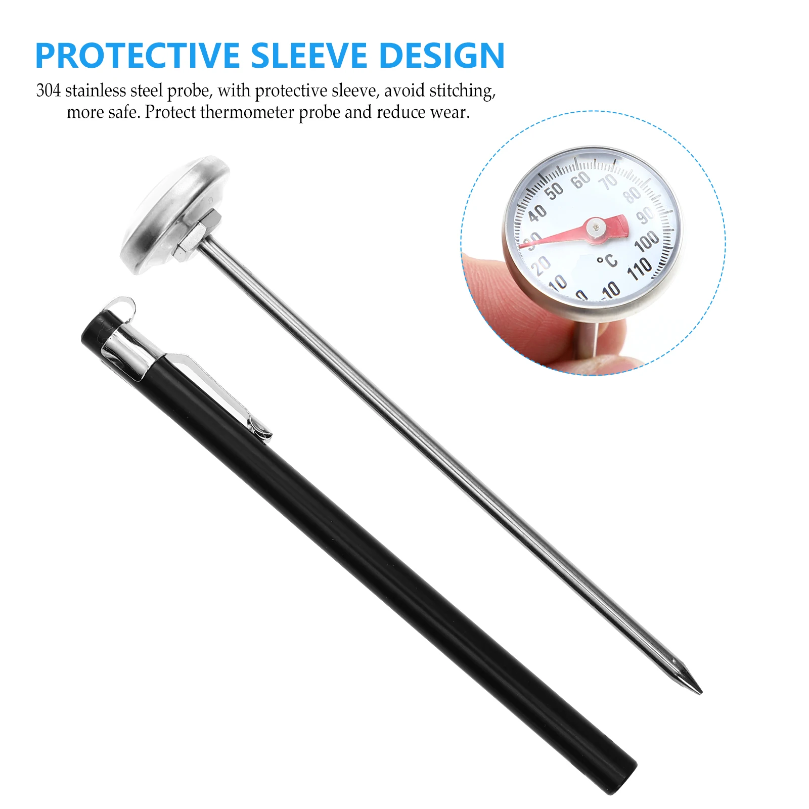 

2Pcs Water Temperature Thermometer for Milk Coffee Tea Espresso Accessories Long Probe Easy Clean 10to110C Home Use