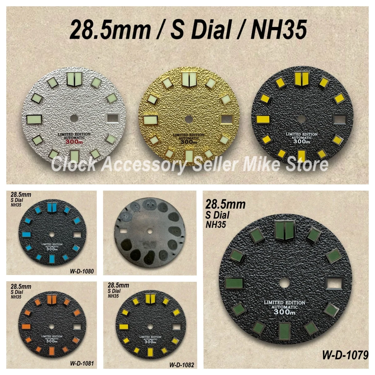 28.5mm 고품질 S 로고 NH35 다이빙 다이얼 NH35/NH36 무브먼트에 적합 녹색/야광 없음 시계 수정 액세서리
