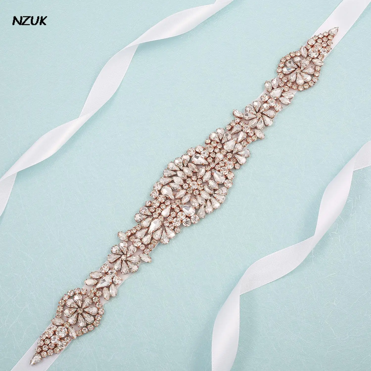 

NZUK Rose Gold Rhinestones Bridal Belt Sparkling Crystal Wedding Belt Diamond Bridal Dress Sash For Bridal Accessories